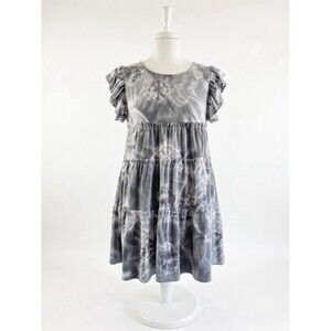 Zenana Women Plus Size 1X Tie Dye Tiered Dress Grey Ruffle Sleeve Knee Length